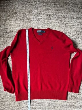 Polo by Ralph Lauren Red V-Neck Sweater with Navy Pony Medium size